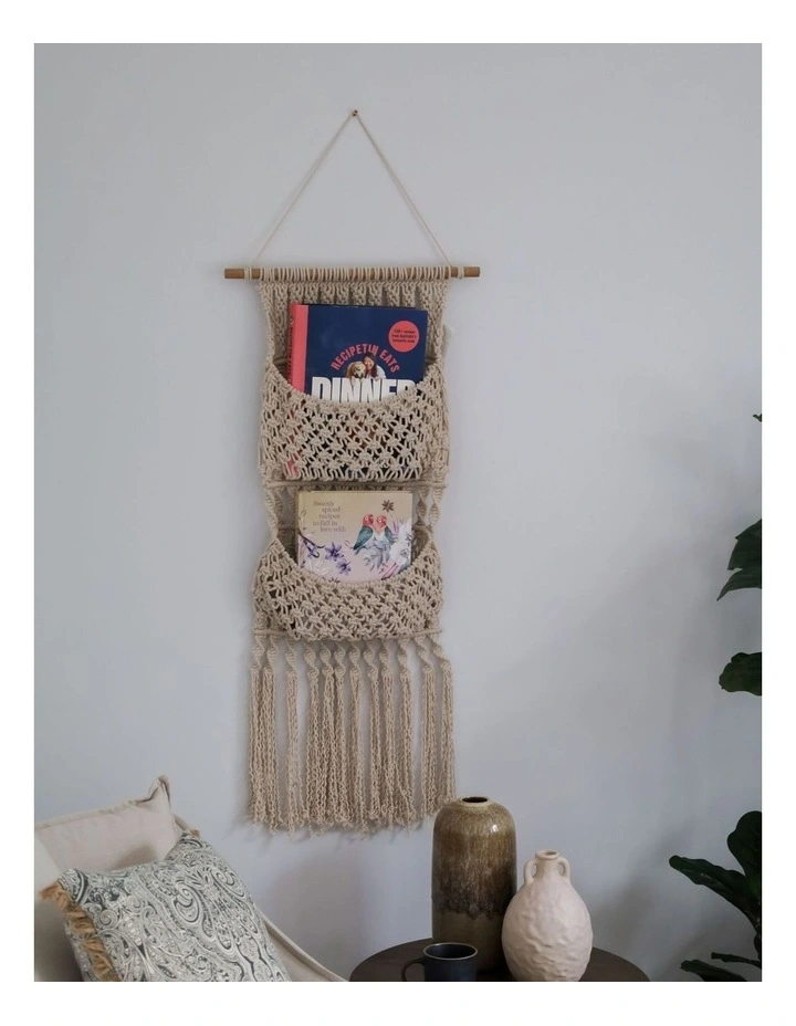 Fab Habitat Muland Macram Wall Hanging Book Holder with Dual Pockets image 2