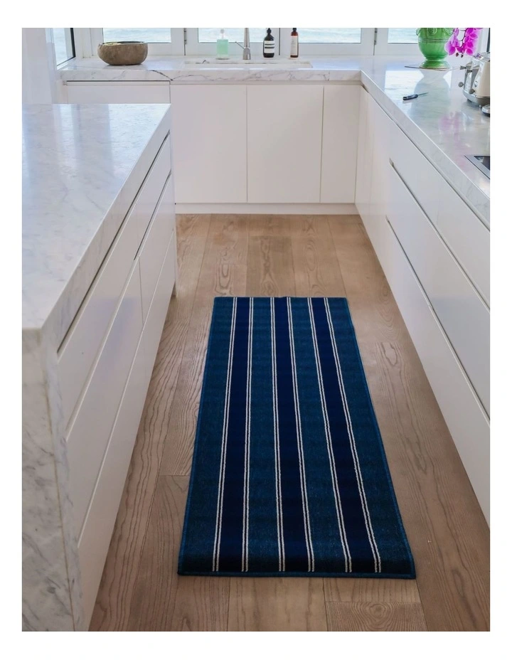 Fab Habitat Harrish Striped Polypropylene Kitchen Mat In Navy and White image 2
