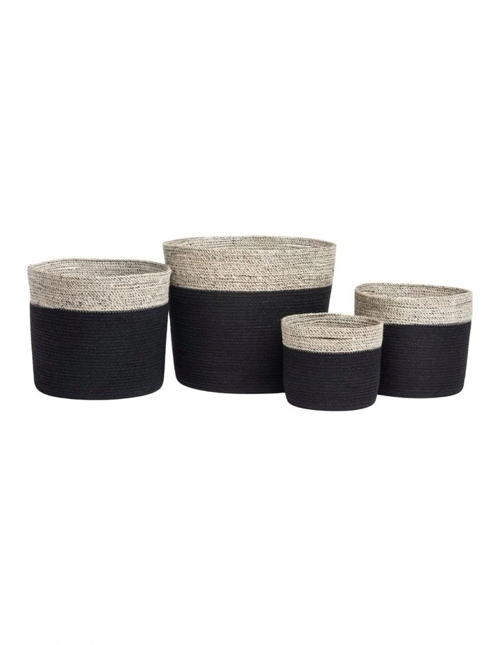 Fab Habitat Bedford Set of 4 Handmade Jute Storage & Laundry Baskets in Black and Grey image 1