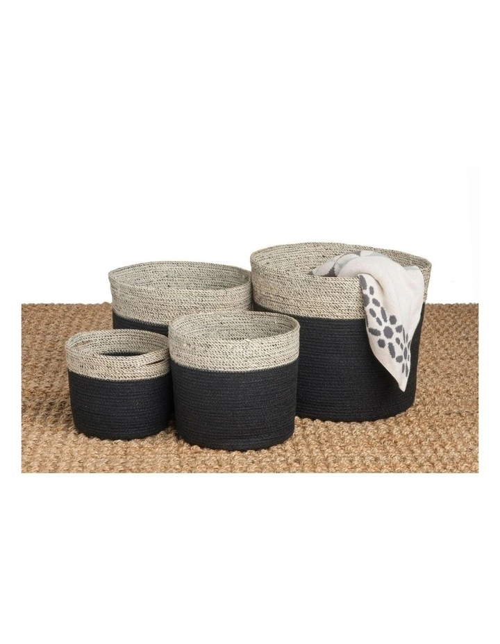 Fab Habitat Bedford Set of 4 Handmade Jute Storage & Laundry Baskets in Black and Grey image 2