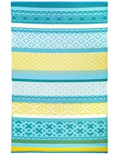 Fab Habitat Tromso Scandanavian Recycled Plastic Outdoor Rug in Multicoloured Blue