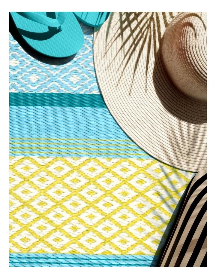 Fab Habitat Tromso Scandanavian Recycled Plastic Outdoor Rug in Multicoloured Blue image 2