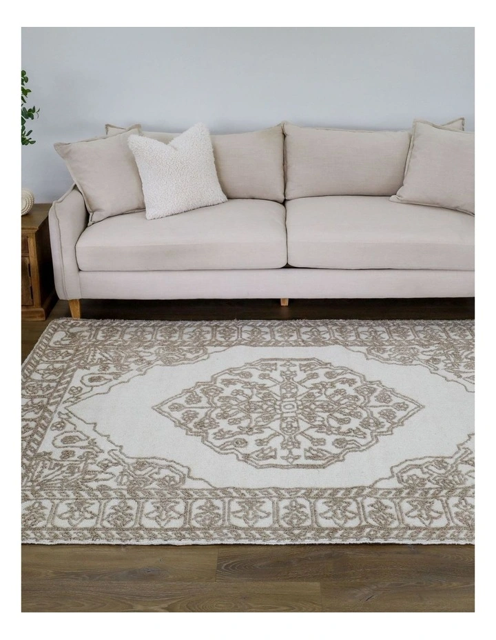 Fab Habitat Vidhi Wool Rug in Ivory and Beige image 2
