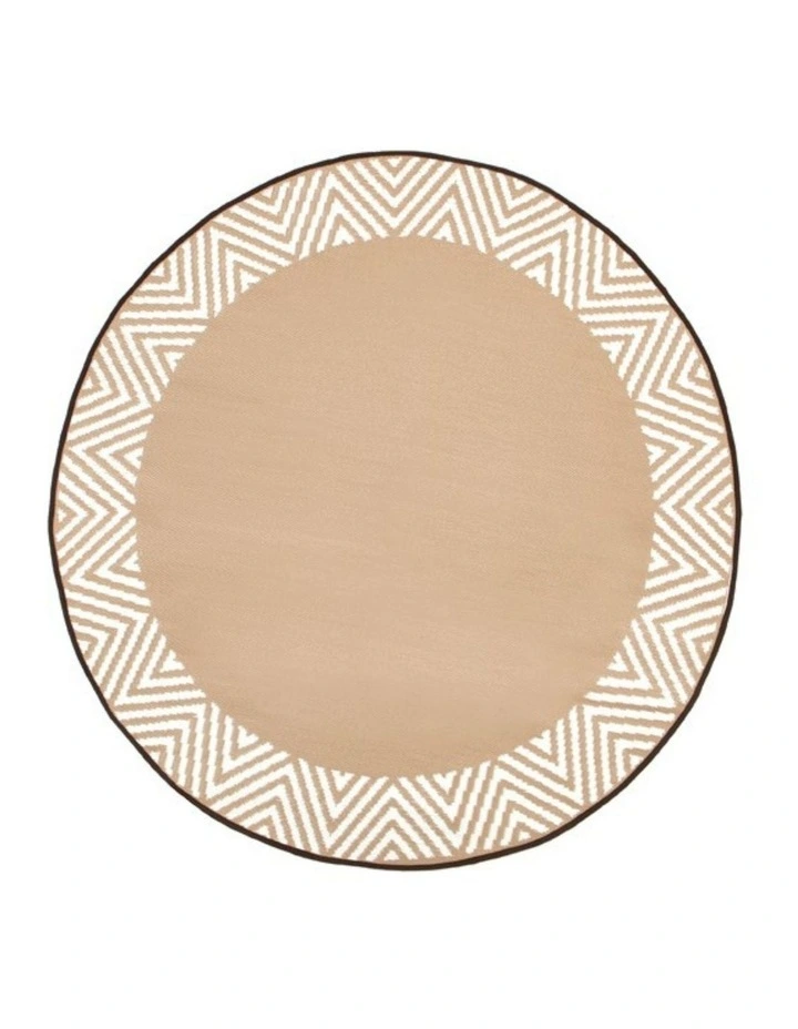 Fab Habitat Olympia Modern Recycled Plastic Round Outdoor Rug in Beige & White image 1