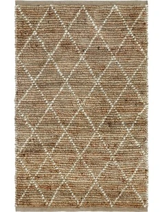 Fab Habitat Anant Decorative Diamond Pattern Natural Fibre Jute Rug in White And Natural