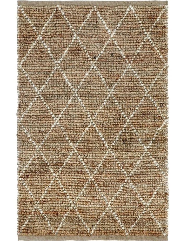 Fab Habitat Anant Decorative Diamond Pattern Natural Fibre Jute Rug in White And Natural image 1