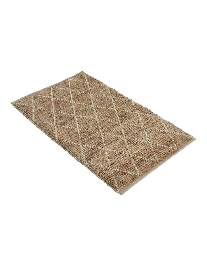 Fab Habitat Anant Decorative Diamond Pattern Natural Fibre Jute Rug in White And Natural image 2