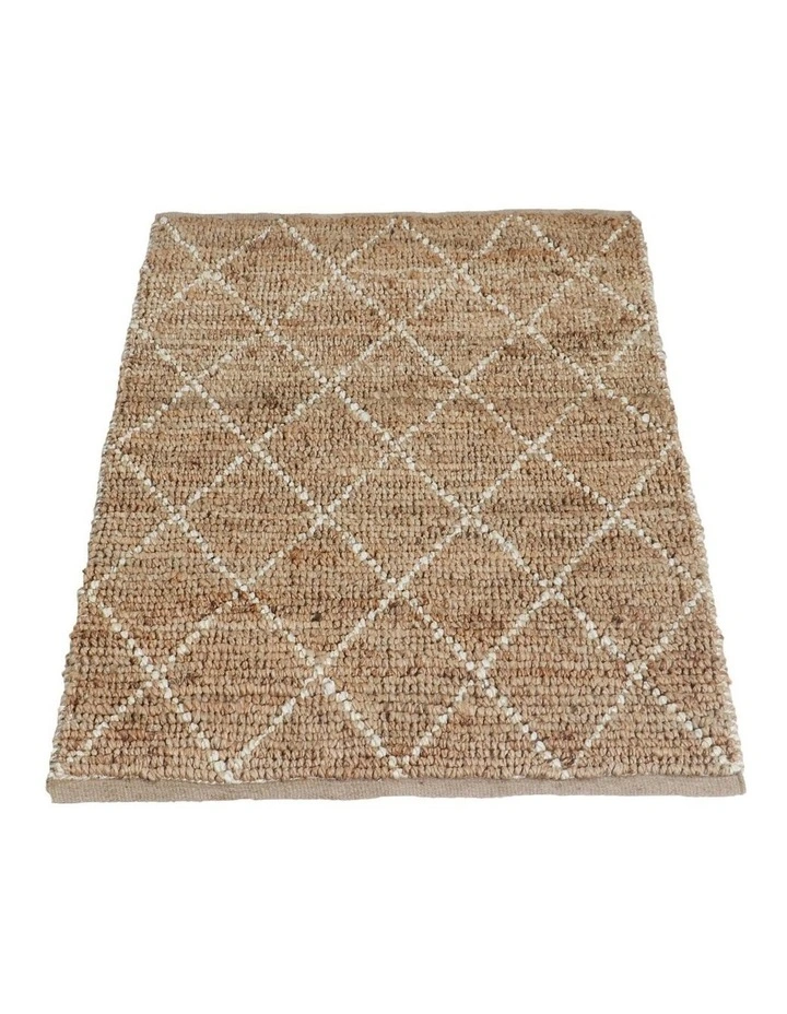 Fab Habitat Anant Decorative Diamond Pattern Natural Fibre Jute Rug in White And Natural image 4