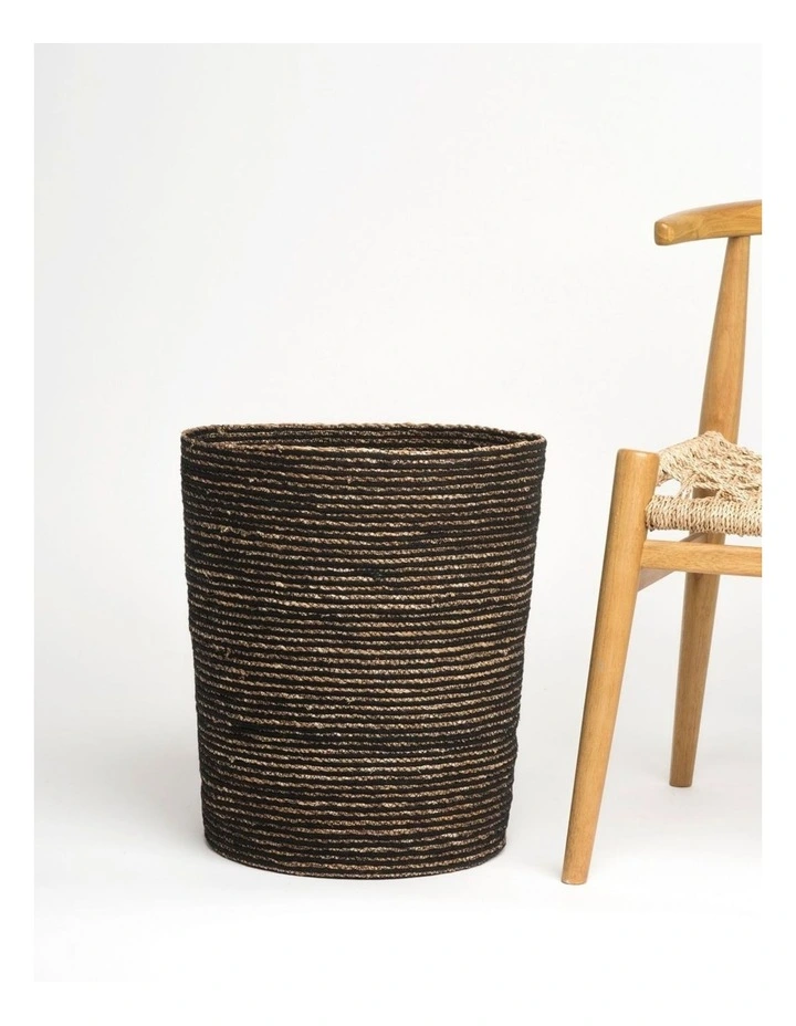 Fab Habitat Williamsburg Seagrass and Jute Laundry & Storage Basket in Black image 2