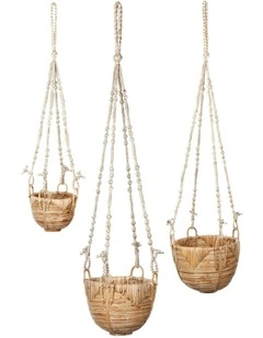 Fab Habitat Savar Set Of 3 Handmade Cane Macrame Hanging Planters & Pot Holder