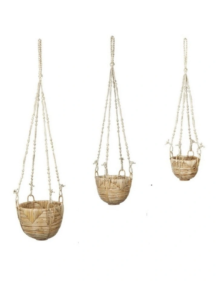 Fab Habitat Savar Set Of 3 Handmade Cane Macrame Hanging Planters & Pot Holder image 3
