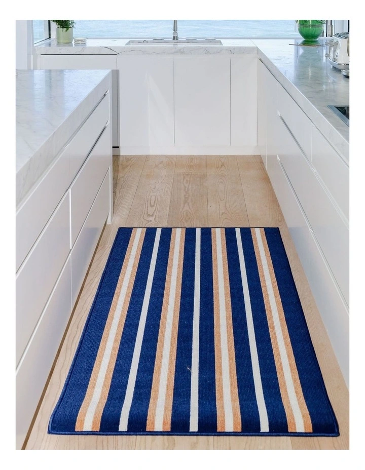 Fab Habitat Dora Striped Polypropylene Kitchen Mat In Navy Beige and White image 2