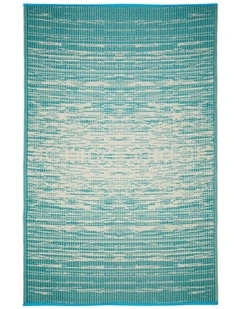 Fab Habitat Brooklyn Modern Recycled Plastic Reversible Outdoor Rug in Teal and Cream