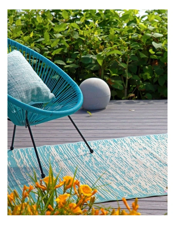 Fab Habitat Brooklyn Modern Recycled Plastic Reversible Outdoor Rug in Teal and Cream image 2