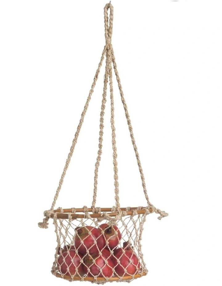 Fab Habitat Prairie 1 Tier Jute and Rattan Hanging Basket for Fruits or Vegetables Storage image 1