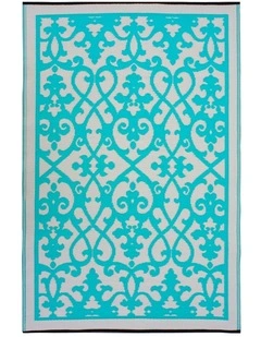 Fab Habitat Venice Traditional Recycled Plastic Outdoor Rug in Turquoise and Cream