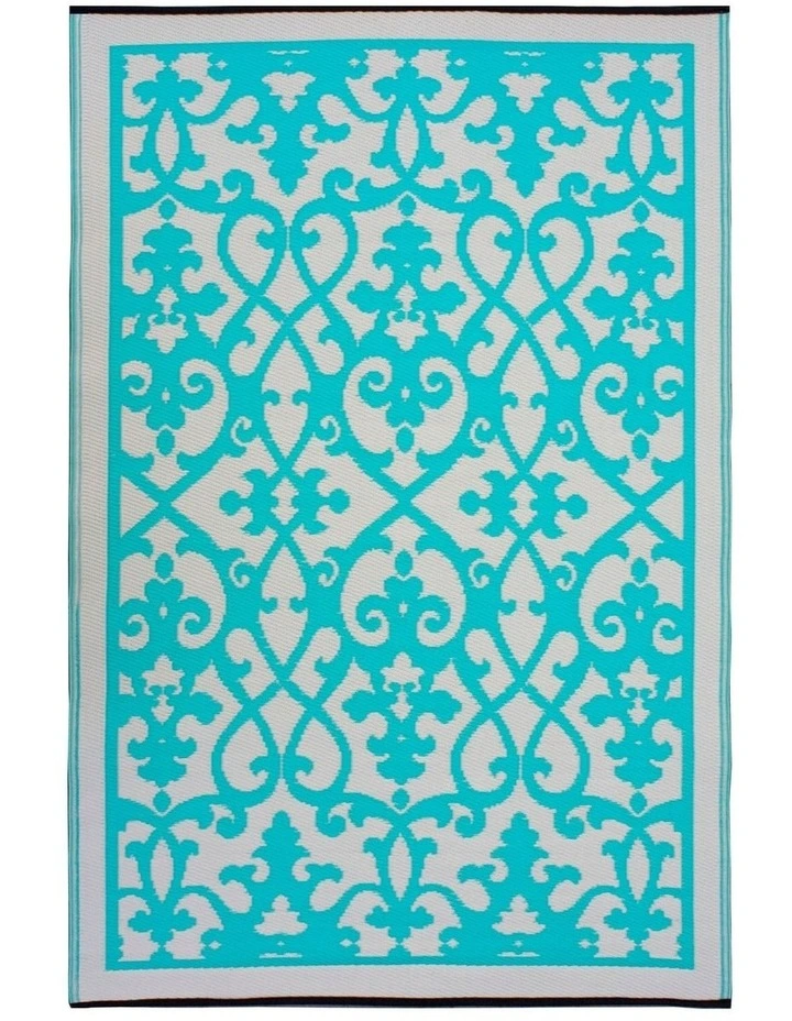 Fab Habitat Venice Traditional Recycled Plastic Outdoor Rug in Turquoise and Cream image 1