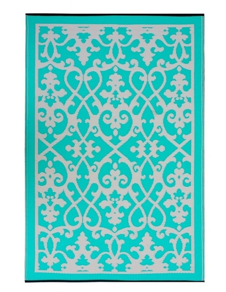 Fab Habitat Venice Traditional Recycled Plastic Outdoor Rug in Turquoise and Cream image 2