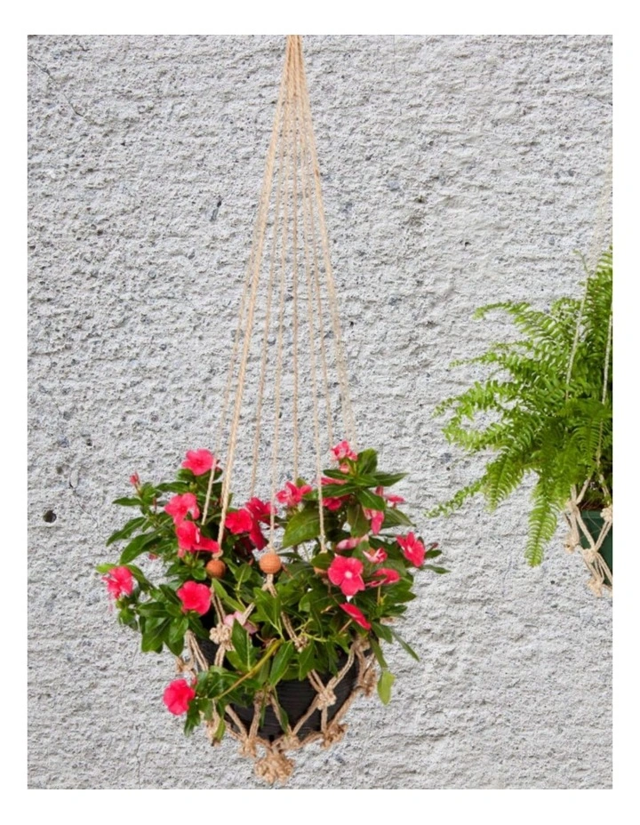 Fab Habitat Sika Red Beads Set of 4 Handmade Macrame Jute Plant Hanger and Pot Holder image 3