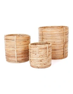 Fab Habitat Ubud Set of 3 Handmade Natural Cane Storage Basket and Planter