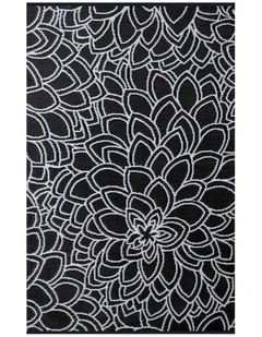 Fab Habitat Eden Floral Recycled Plastic Outdoor Rug in Black and White