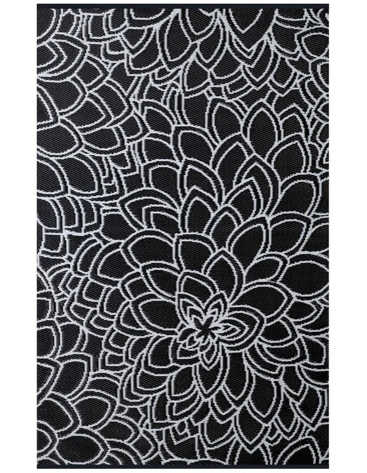 Fab Habitat Eden Floral Recycled Plastic Outdoor Rug in Black and White image 1