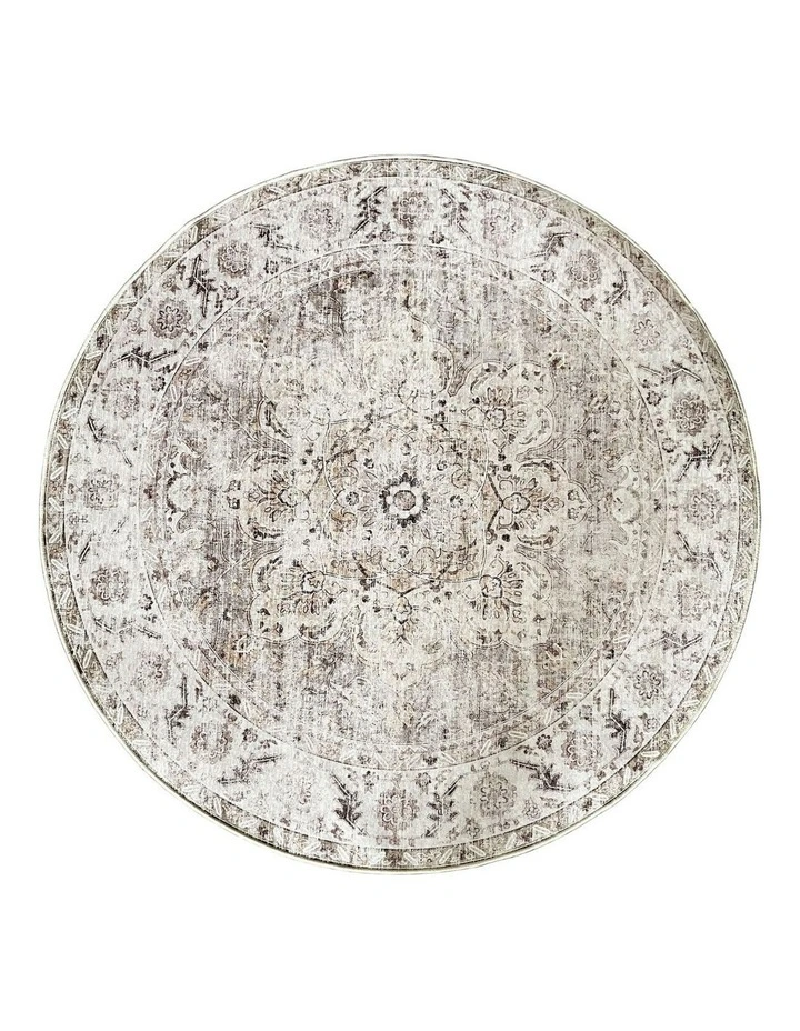 Fab Habitat Constantine Traditional Distressed Round Non Slip Rug in Brown image 1