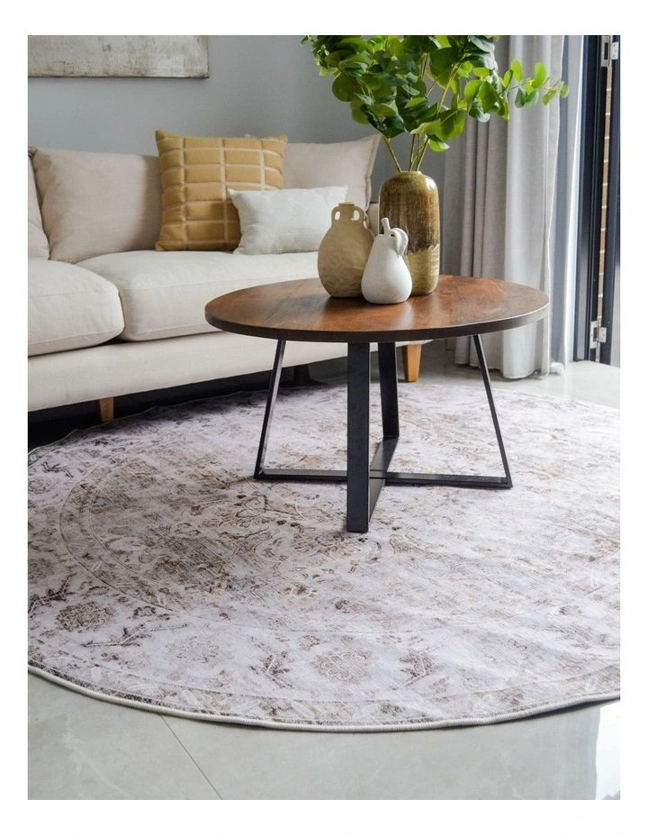 Fab Habitat Constantine Traditional Distressed Round Non Slip Rug in Brown image 2
