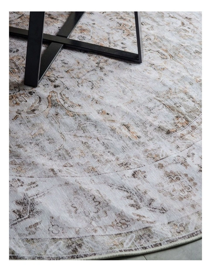 Fab Habitat Constantine Traditional Distressed Round Non Slip Rug in Brown image 4