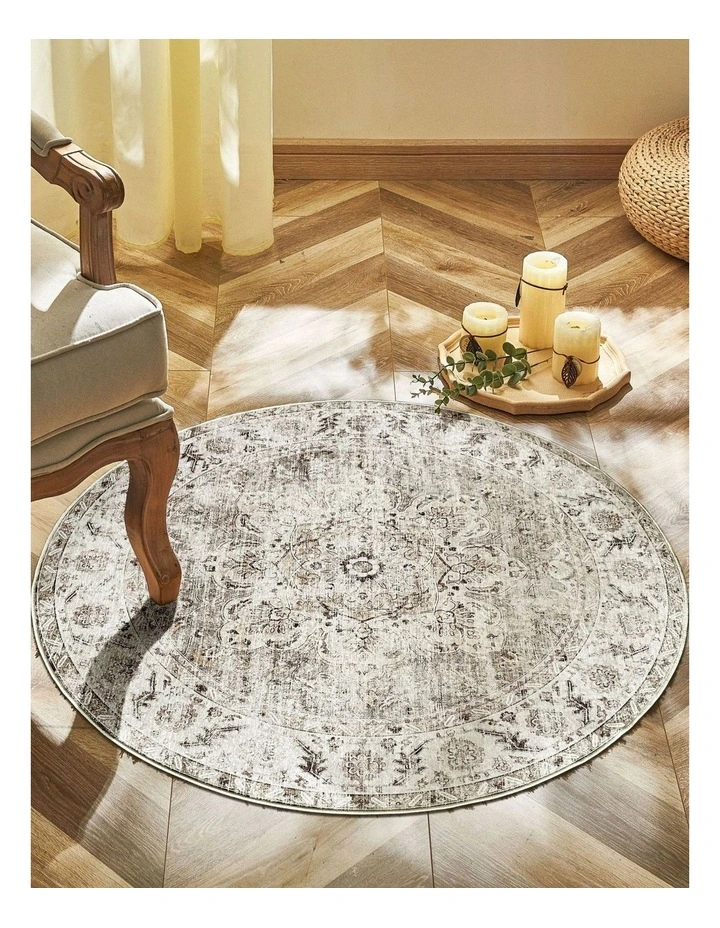 Fab Habitat Constantine Traditional Distressed Round Non Slip Rug in Brown image 5