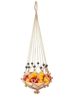 Fab Habitat Sika Black Beads Set of 4 Handmade Macrame Jute rope Plant Hanger and Pot Holder