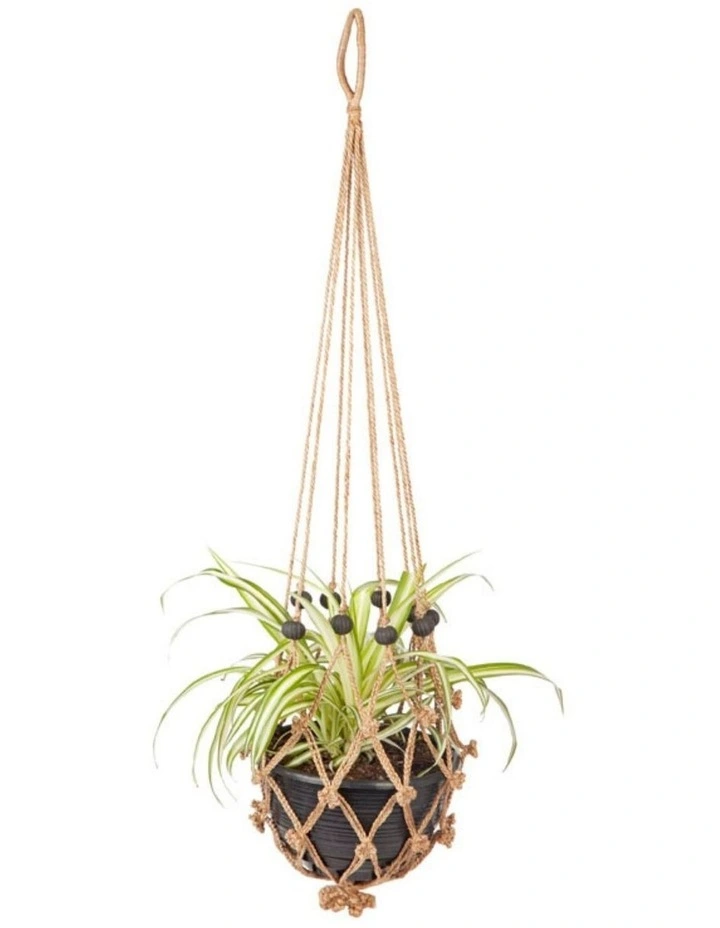 Fab Habitat Sika Black Beads Set of 4 Handmade Macrame Jute rope Plant Hanger and Pot Holder image 2