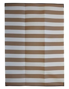 Fab Habitat Brittany Stripes Foldable Waterproof Outdoor Carpet for Camping in Beige & White