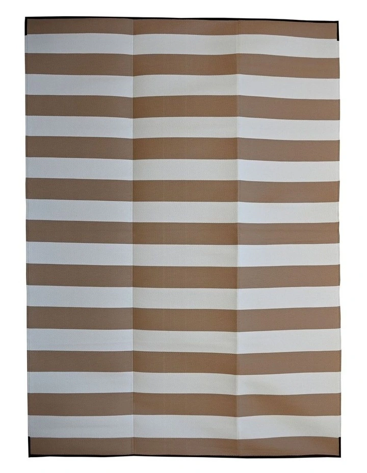 Fab Habitat Brittany Stripes Foldable Waterproof Outdoor Carpet for Camping in Beige & White image 1