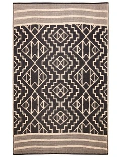 Fab Habitat Kilimanjaro Tribal African Recycled Plastic Outdoor Rug in Beige and Black