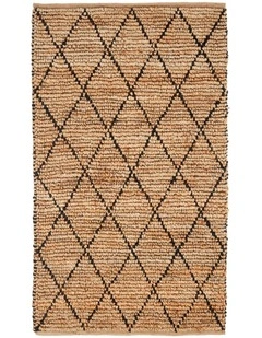 Fab Habitat Anant Decorative Diamond Pattern Natural Fibre Jute Rug in Black And Natural