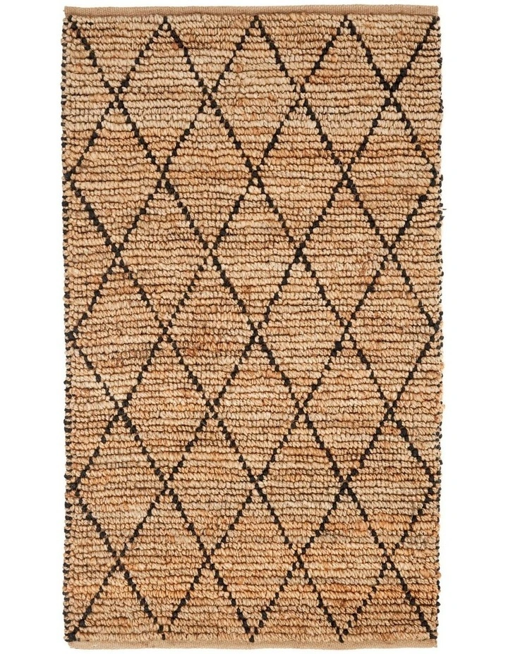 Fab Habitat Anant Decorative Diamond Pattern Natural Fibre Jute Rug in Black And Natural image 1