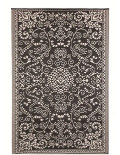 Fab Habitat Murano Traditional Recycled Plastic Reversible Outdoor Rug in Black and Cream