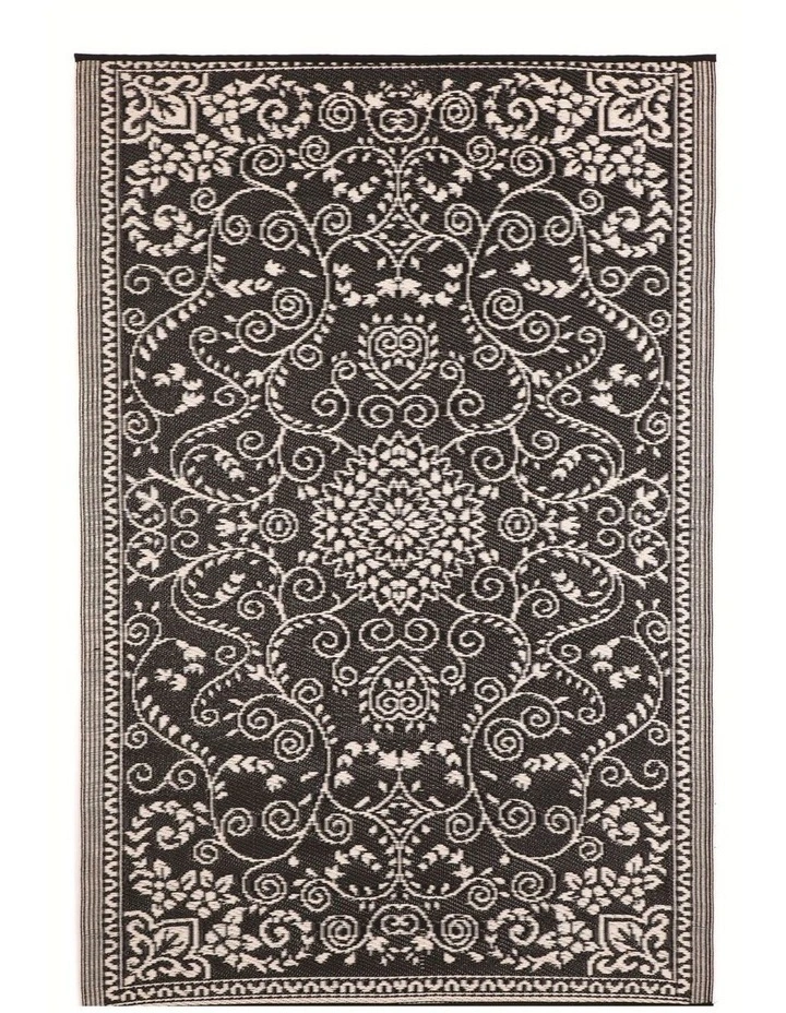 Fab Habitat Murano Traditional Recycled Plastic Reversible Outdoor Rug in Black and Cream image 1