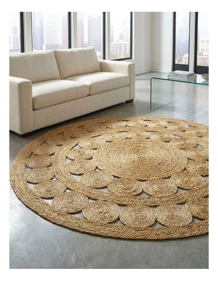 Fab Habitat Mehak Round Decorative Jute Natural Fibre Rug in Natural image 5