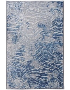 Fab Habitat Shikhar Modern Distressed Machine Washable Rug in Blue