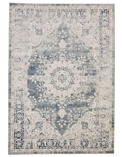 Fab Habitat Mangan Traditional Distressed Rug in Navy and White