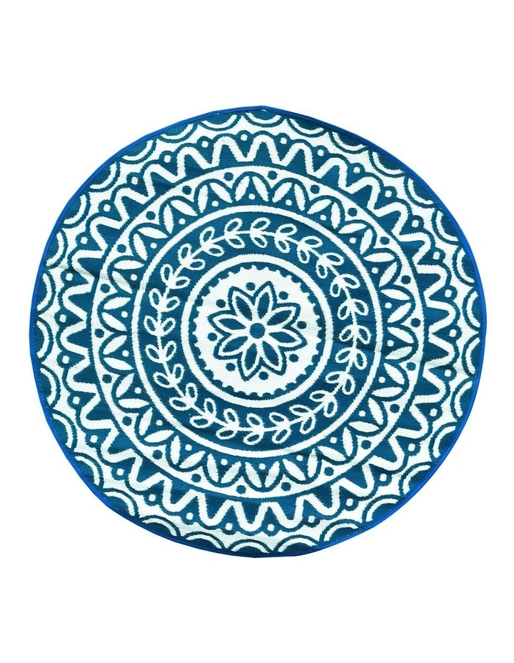 Fab Habitat Pushpa Floral Recycled Plastic Reversible Outdoor Rug in Blue and White image 1