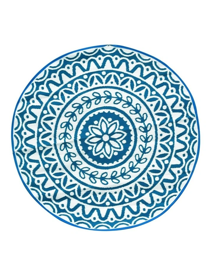 Fab Habitat Pushpa Floral Recycled Plastic Reversible Outdoor Rug in Blue and White image 2