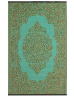Fab Habitat Istanbul Traditional Recycled Plastic Outdoor Rug in Bronze and Aqua