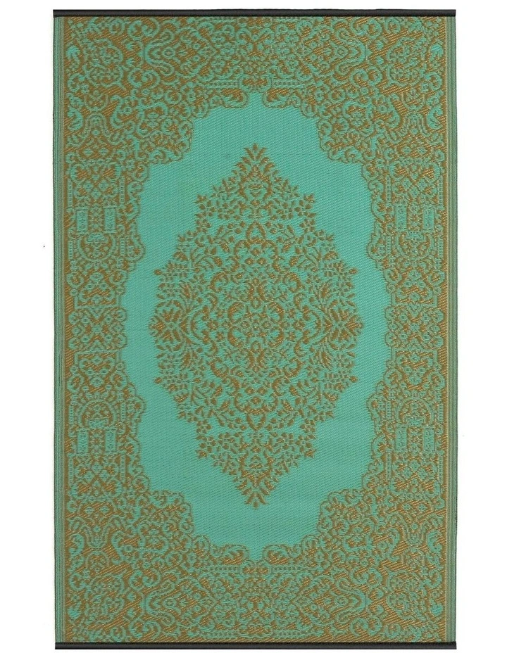 Fab Habitat Istanbul Traditional Recycled Plastic Outdoor Rug in Bronze and Aqua image 1