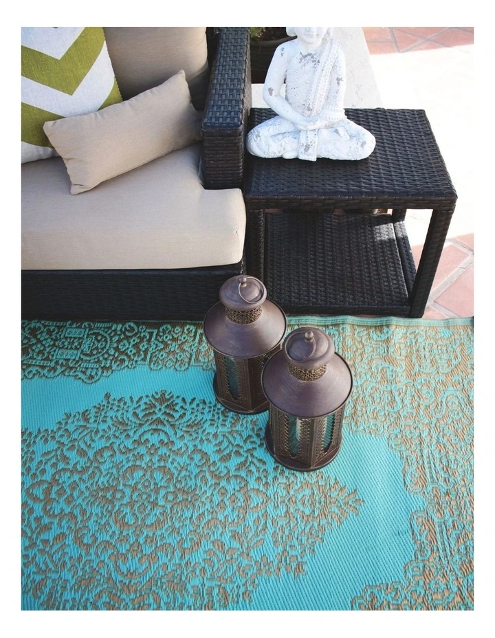 Fab Habitat Istanbul Traditional Recycled Plastic Outdoor Rug in Bronze and Aqua image 2