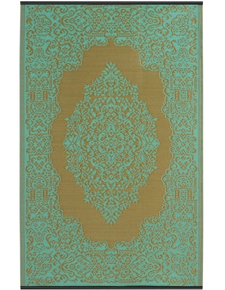 Fab Habitat Istanbul Traditional Recycled Plastic Outdoor Rug in Bronze and Aqua image 3