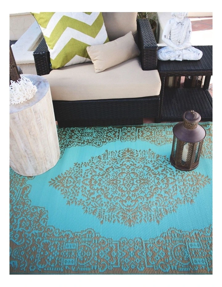 Fab Habitat Istanbul Traditional Recycled Plastic Outdoor Rug in Bronze and Aqua image 4