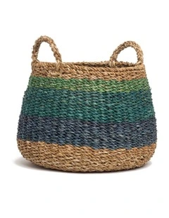 Fab Habitat Harlem Handmade Seagrass Storage Basket and Planter with Handles in Blue